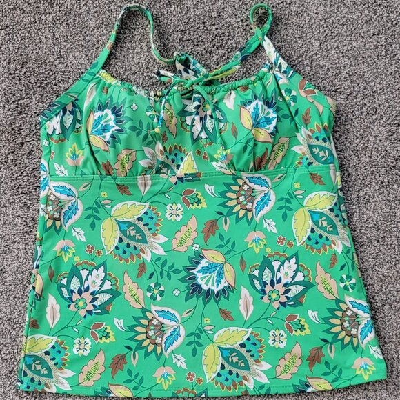 Lands End Green Print Tanktini Size 12 Runs small probably closer to a 10 - Picture 1 of 8